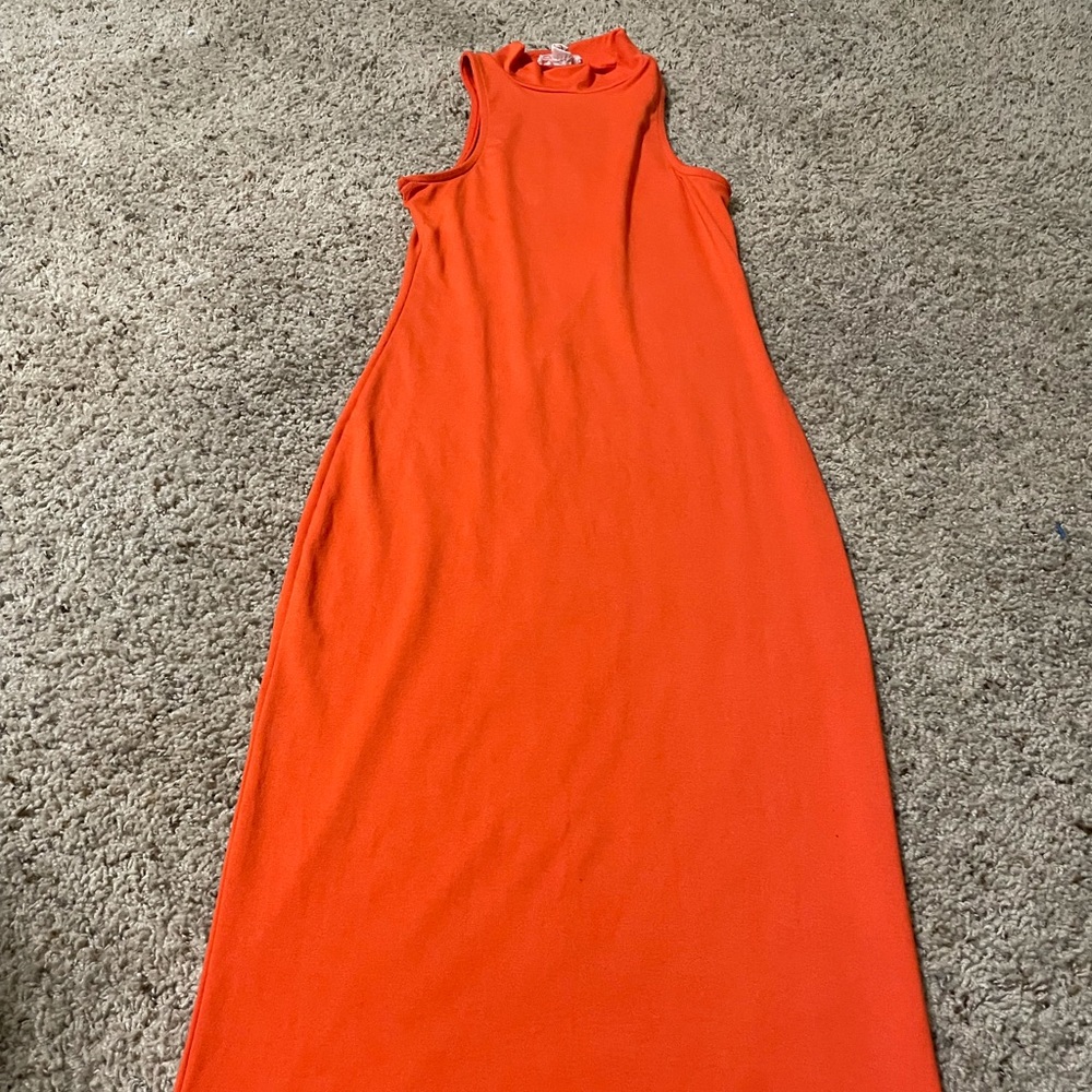 Sleeveless Orange Midi Dress
